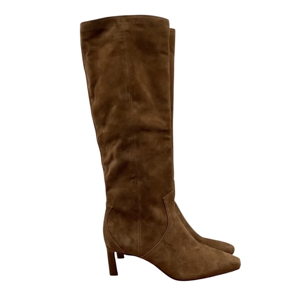 Veronica beard  Brown Suede Knee High Pointed Toe Stiletto Heel Pull On Boots